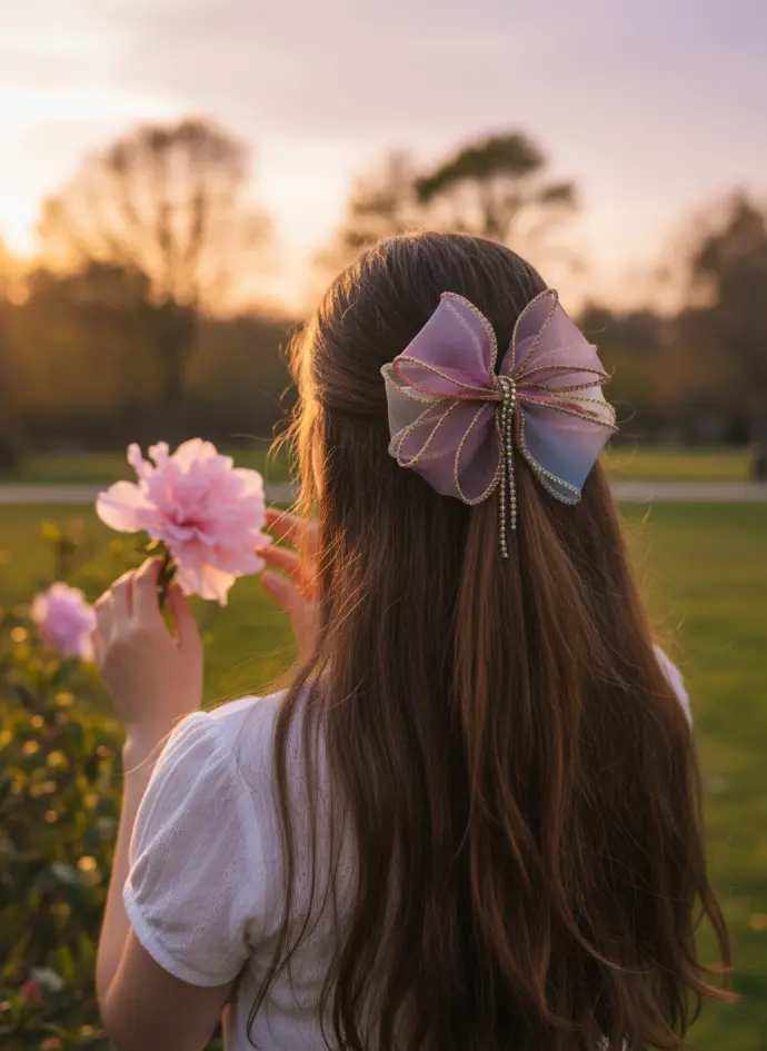 Multicolor Butterfly Hair Bow – Gradient Design with Bead Center