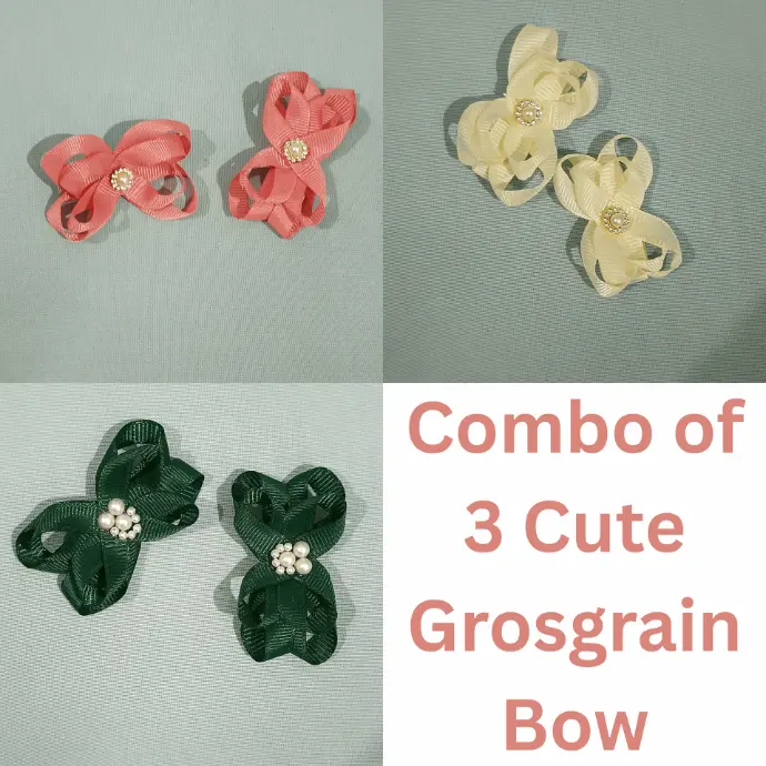 Combo of 3 Cute Grosgrain Bow Hair Clips for Girls & Women