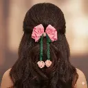 Rose Design with Dangling Ribbons | Handmade Grosgrain Ribbon Hair Accessory with Pearls