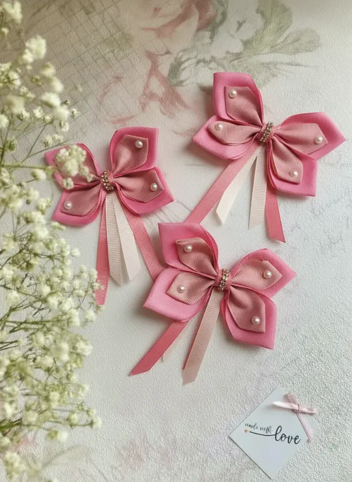 Combo of 3 Charming Pink Hair Bow Clips
