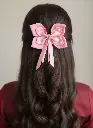 Elegant Double Layer Pink Bow Clip – Pearl & Ribbon Detailing