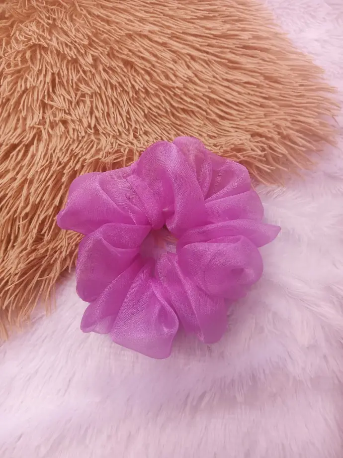 Elegant Organza Scrunchie for Women & Girls – Large Puffy Hair Tie, Stylish Ponytail Holder – Pink
