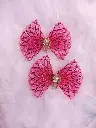 Pink Net Bow Hair Clips with Pearl & Stone Center – Elegant Designer Hair Accessories for Girls & Women (Set of 2)