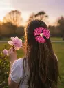 Stylish Pink Sequin Hair Bow Clip for Women & Girls – Elegant Hair Accessory with Pearl Center