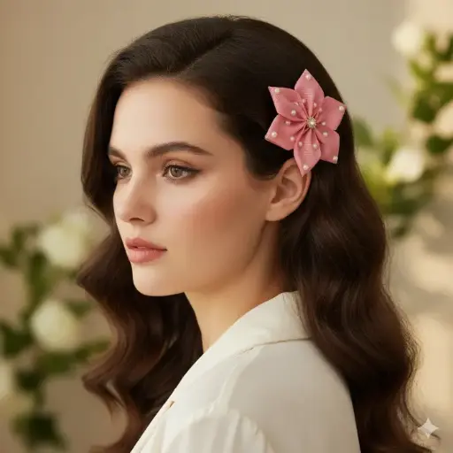 Pink Flower Hair Clip for Girls & Women with Pearl & Stone – Stylish Party & Daily Wear Hair Accessory