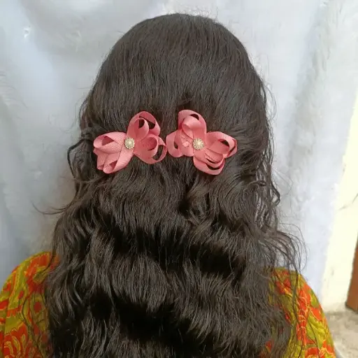 Organic Cotton Ribbon Hair Bow Clips for Girls & Women | Handmade Designer Pink Bow Hair Accessories | Eco-Friendly, Non-Toxic, Party & Daily Use