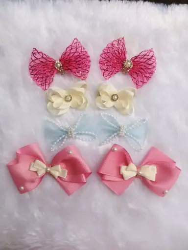 Trendy Combo of 8 Designer Hair Bows for Girls – Pack of 4 Pairs