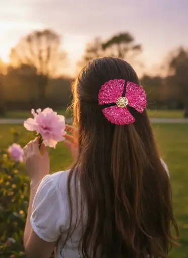 Stylish Pink Sequin Hair Bow Clip for Women & Girls – Elegant Hair Accessory with Pearl Center